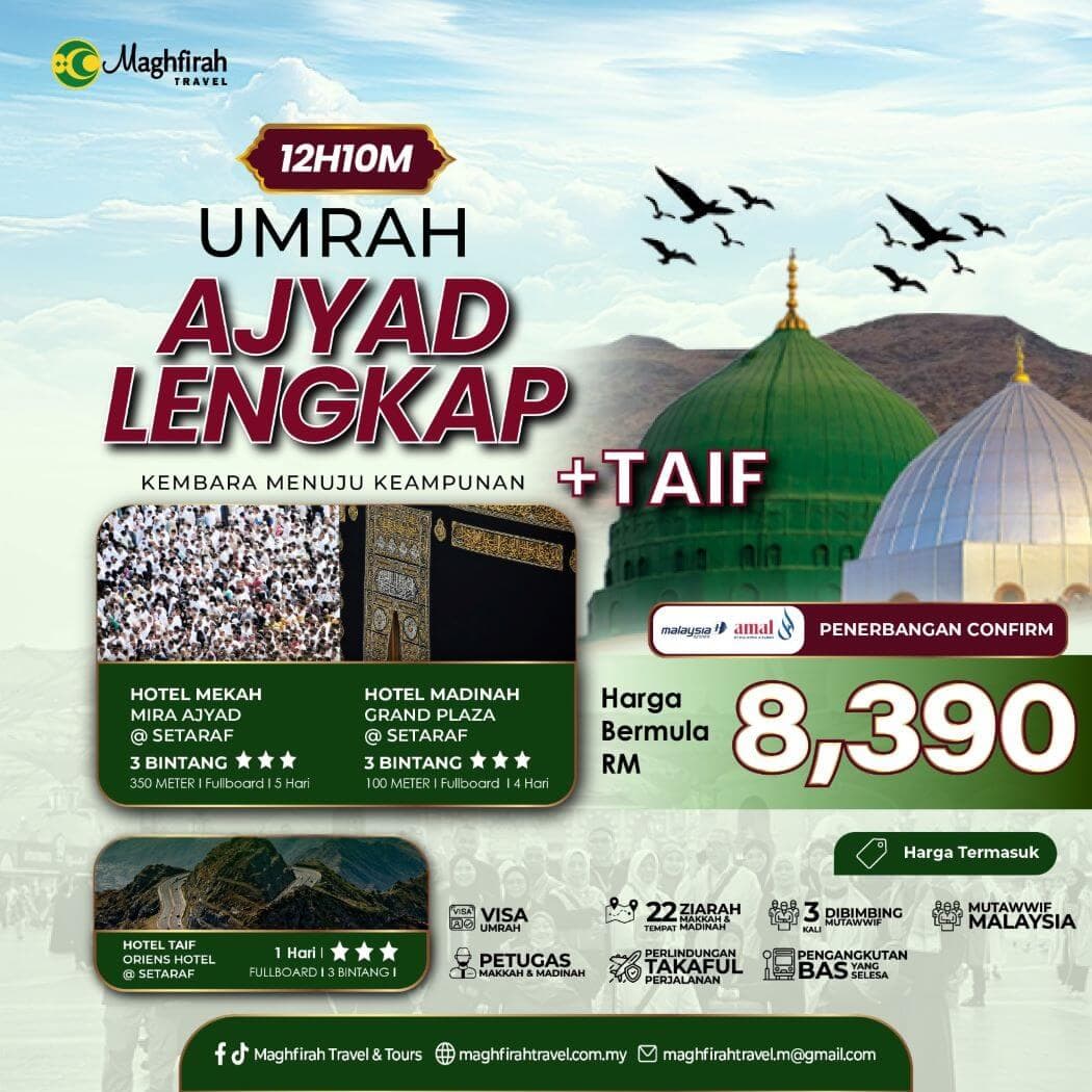 Umrah Ajyad Complete + Taif (12 Days 10 Nights)