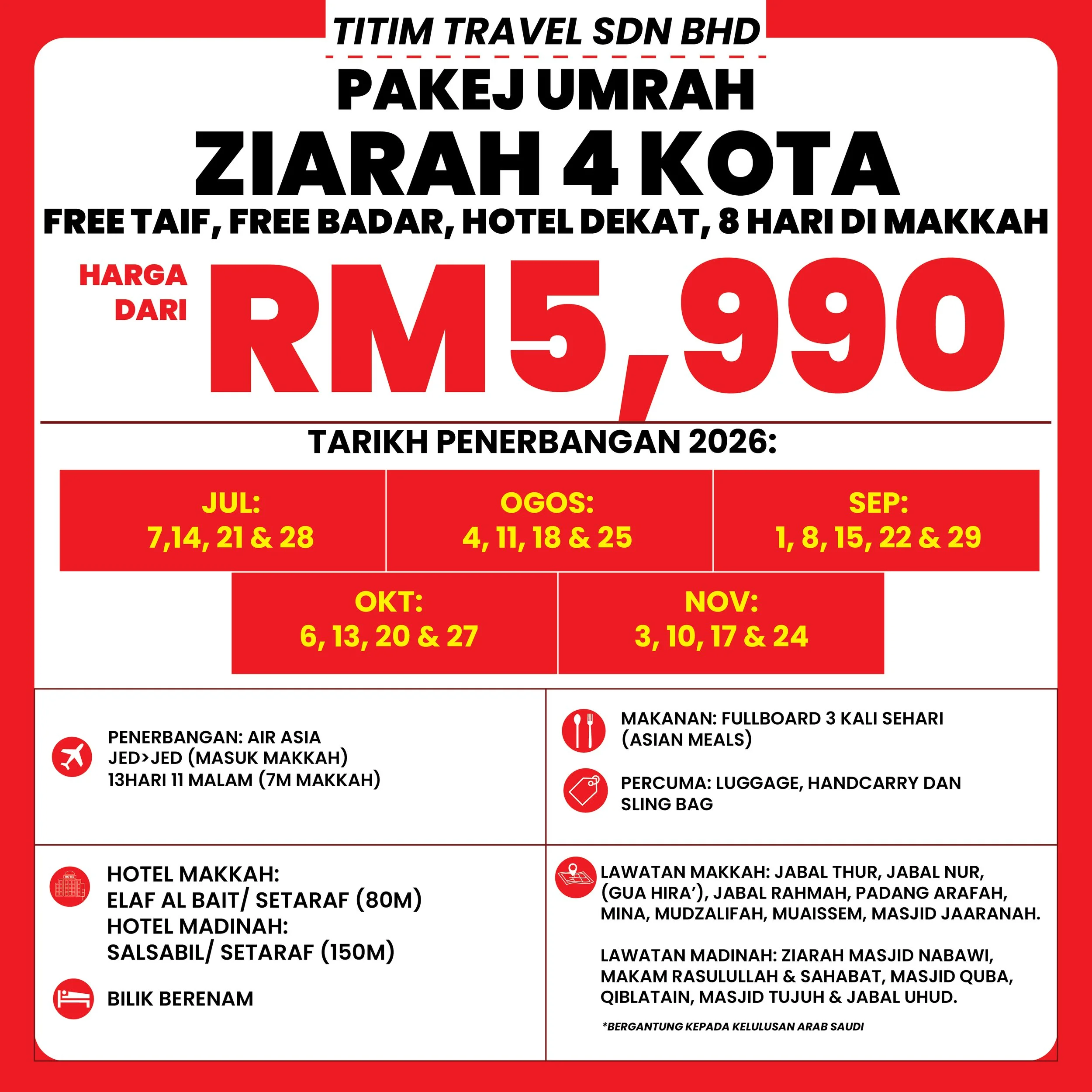 13-Day Umrah Ziarah 4 Cities Package (Air Asia) - Elaf Salsabil