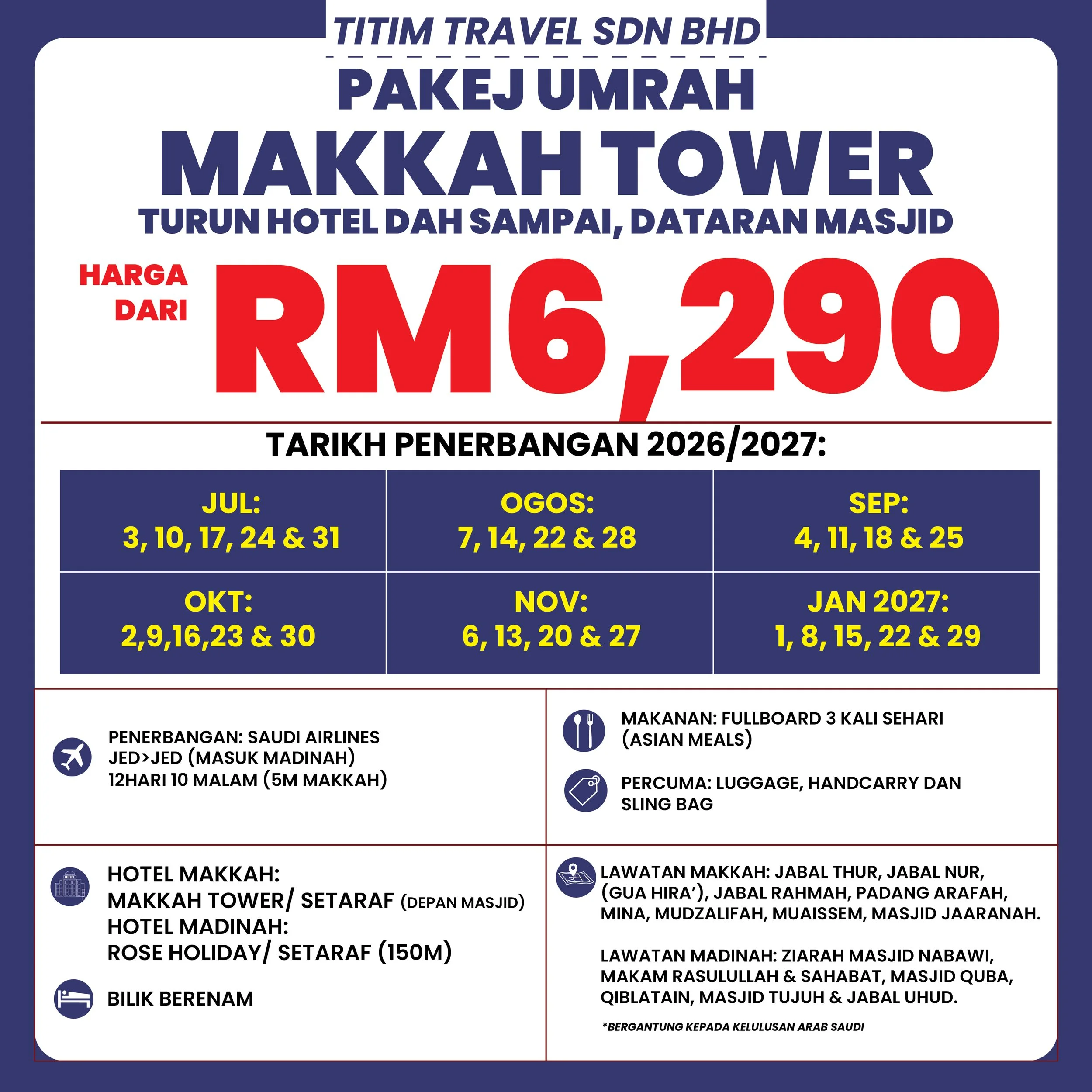 Makkah Tower Umrah Package – Saudi Airlines (12 Days)