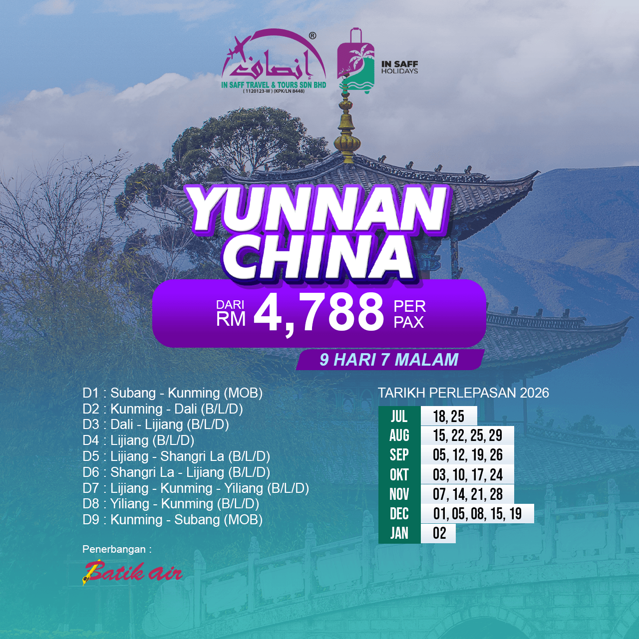 Yunnan China 9 Hari 7 Malam