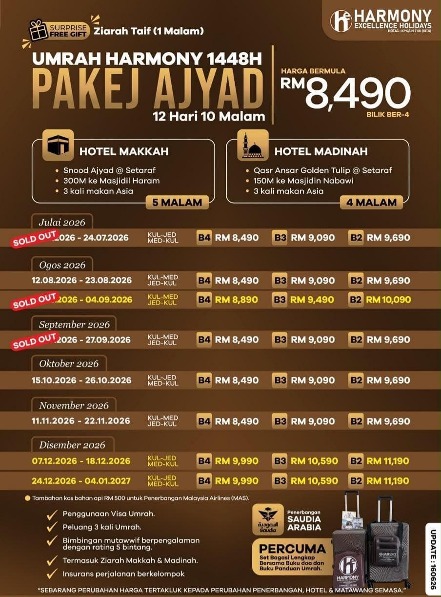 Umrah Harmony 1448H – Ajyad Package (12 Days 10 Nights)
