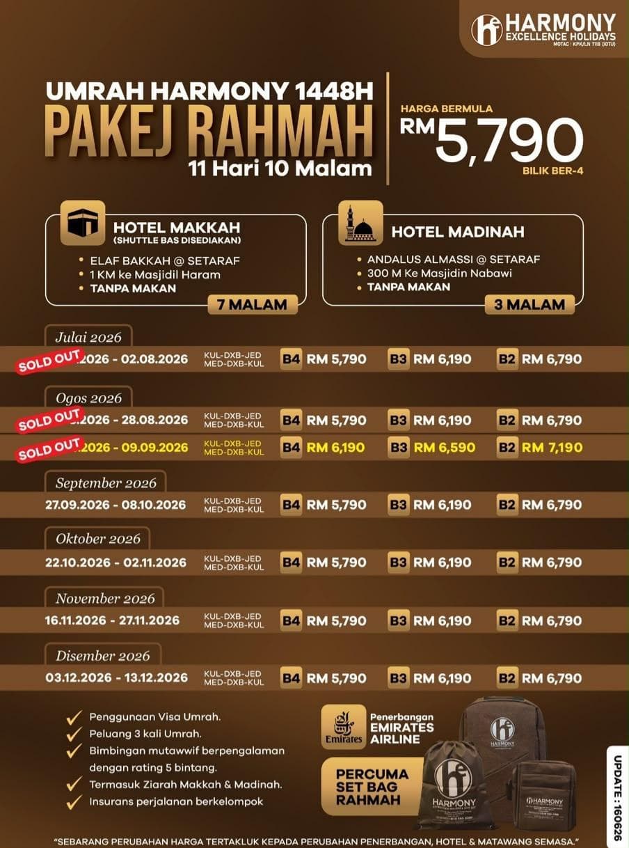 Umrah Harmony 1448H – Rahmah Package 11 Days 10 Nights