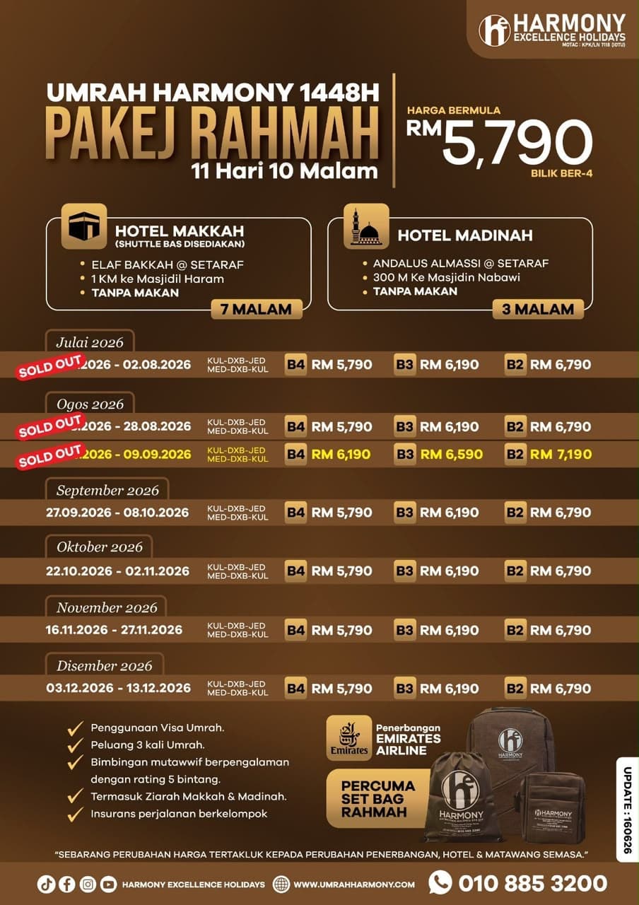 Umrah Harmony 1448H – Pakej Rahmah 11 Hari 10 Malam
