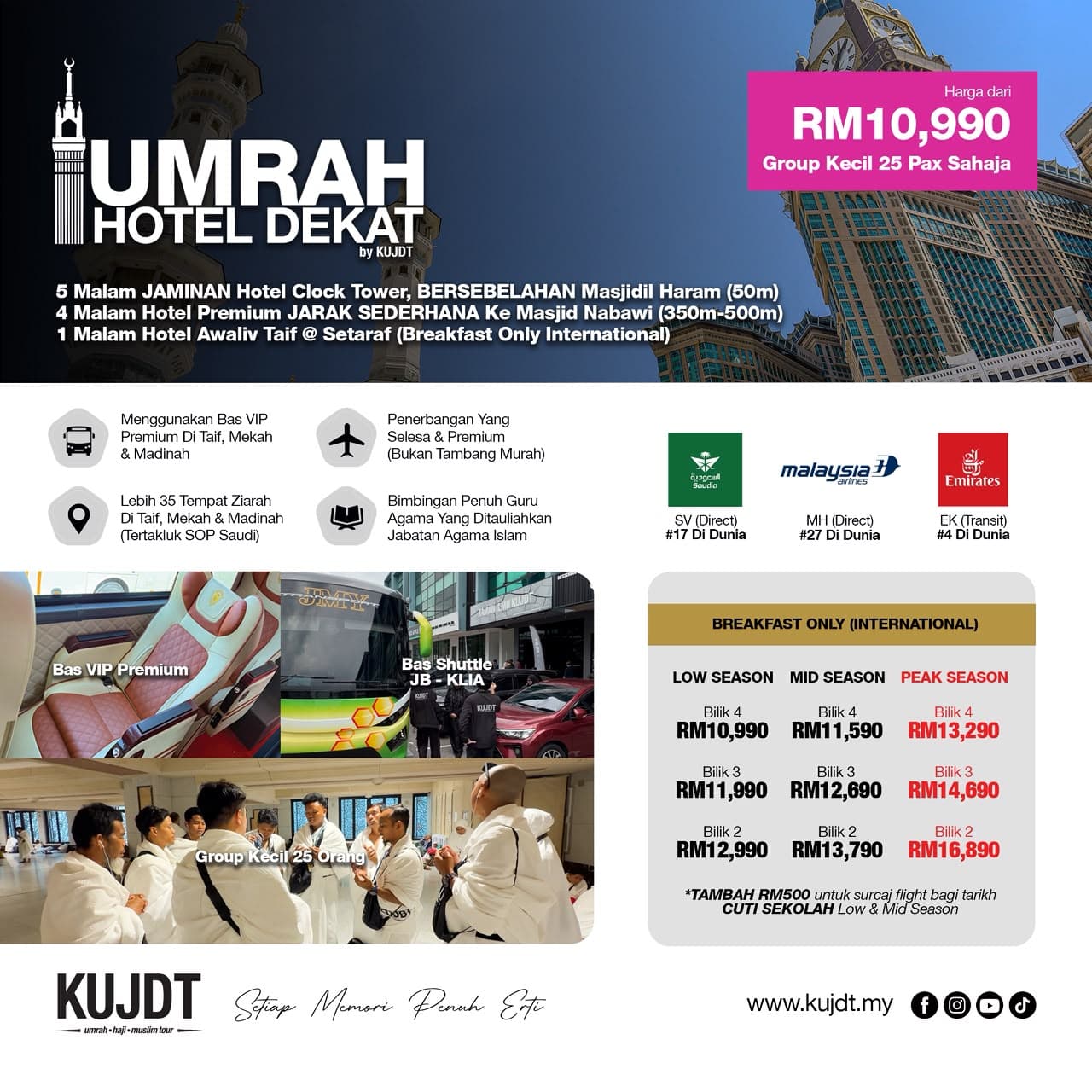 Umrah Near Hotel by KUJDT – Small Group 25 Pax
