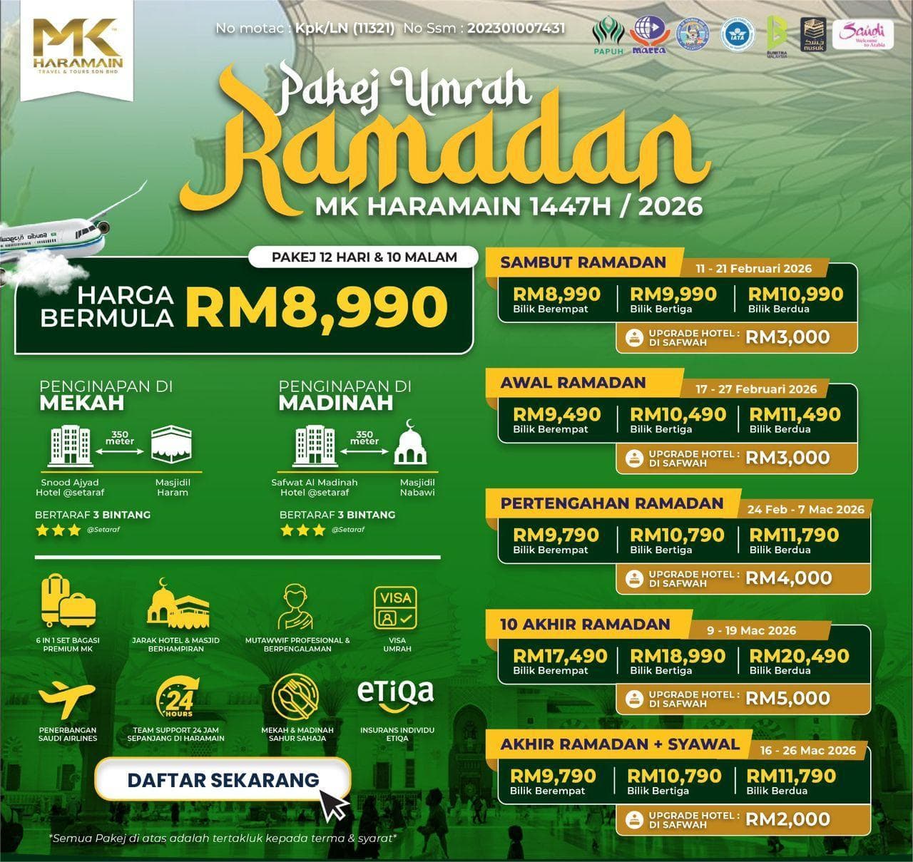 PAKEJ UMRAH AWAL RAMADHAN 12H10M (17-27 FEB 2026)