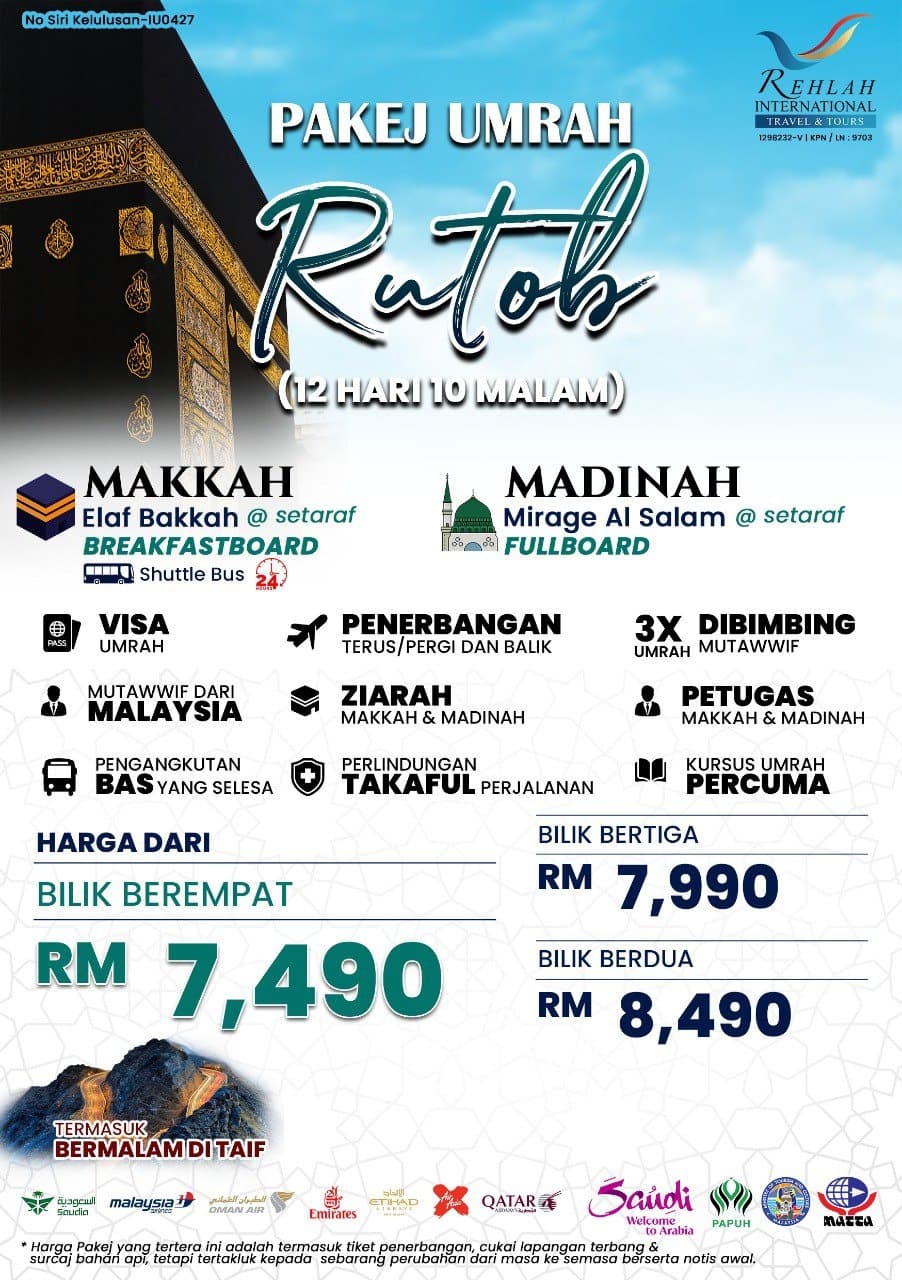 PAKEJ UMRAH RUTOB 12H10M (20-31 JAN 2026)
